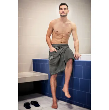 Pánský šedý saunový kilt s výšivkou Royal in Grey - Limited Edition Velikost: L-XL Pánský šedý saunový kilt s výšivkou