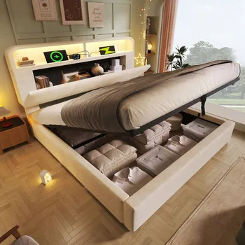 Postel Jednolůžková dřevěná postel Arhatreya 140x200 v odstínech béžové