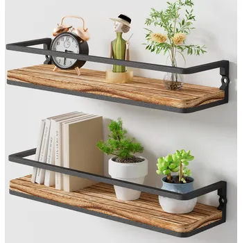 police AFAjwsc Dřevěné Závěsné Police 42 cm, Sada 2 Polic v Rustikálním Stylu