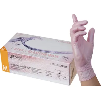 Vyšetřovací rukavice NITRAS Nitrilové rukavice růžové - GLAMOUR WAVE 100 ks Velikost: M (8)