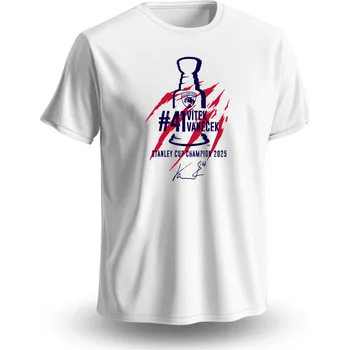 Chlapecké tričko FansArena Dětské tričko Vítek Vaněček #41 Stanley Cup Champion 2025 Florida Panthers NHL White Velikost: Dětské M (9 - 11 let)