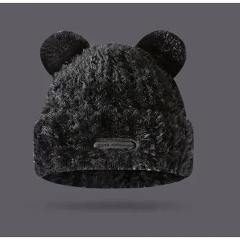 Čepice Čepice zimní plyšová s oušky medvídka, s nášivkou, černá CZ32WZ5
