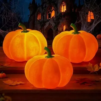 Party dekorace Svítící dýně LED, podzimní dekorace na Halloween, sada 3 kusů
