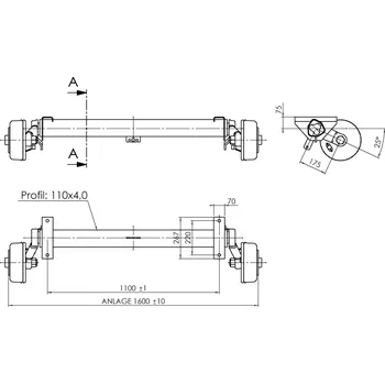 Přívěs k motorovému vozidlu Náprava AL-KO Plus B 1800-9 (1800 kg) a=1100 mm, b=1600 mm, 112x5, včetně držáků tlumičů