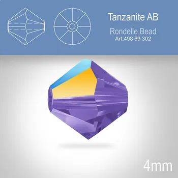 PRECIOSA Bicone MC BEAD (sluníčko) velikost 4mm. Barva TANZANITE Aurore Boreale. Balení 30ks .