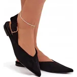 Dámské baleríny z eko semiše se špičatou špičkou, velká spona, černé, velikost 38