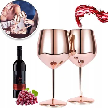 Obraz ELEGANTNÍ SKLENIČKY NA VÍNO GIN OCELOVÉ RŮŽOVÉ ZLATO 500ML 2KS DÁREK