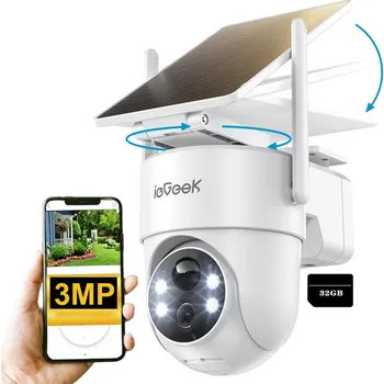 IP kamera 3MPx Solární otočná kamera s PIR detekcí pohybu a 360° otáčením + 32GB karta