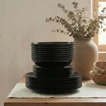 Talíř Jídelní Servis pro 12 osob Černý Opal Sada talířů do myčky nádobí Komplet