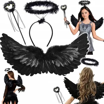 KOSTÝM PADLÝ ANDĚL VALENTÝNA KOSTÝM PŘEVLEK KŘÍDLA ČERNÉ PEŘÍ