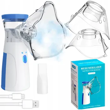 Inhalátor INHALÁTOR NEBULIZÁTOR 2 MASKY PRO DĚTI I DOSPĚLÉ PŘENOSNÝ TICHÝ USB