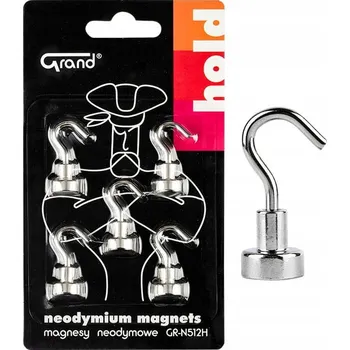 Dekorativní magnet Neodymové magnety GRAND GR-N512H 12 mm 5 ks silné s háčkem