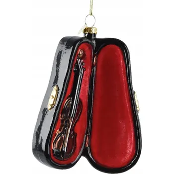 Vánoční ozdoba Skleněná ozdoba na stromeček - Housle v pouzdře, tvarovaná ozdoba 12x9 cm
