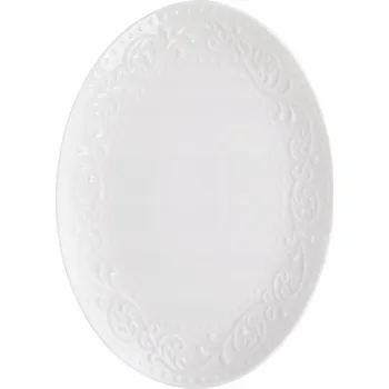 Bytová dekorace Servírovací mísa SYLIA oválná bílá s ornamentem 25x35 cm