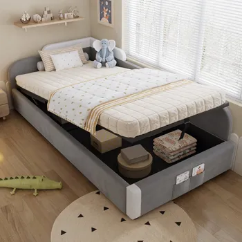 Postel Jednolůžková dřevěná postel Arhatreya 90x200 cm šedá