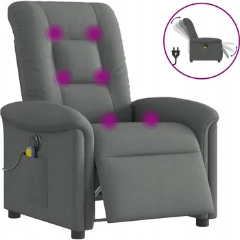 Křeslo Rozkládací masážní křeslo, elektrické, tmavě šedé, látkové