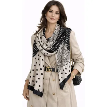 Dámské spodní prádlo Elegantní dámská ŠÁLA velký ŠÁTEK hedvábí 180x90 béžová černá