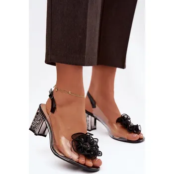 Dámské sandále S.Barski Sandály na podpatku s ozdobou D&A MR52-238 Barva: Černá, Velikost: 39