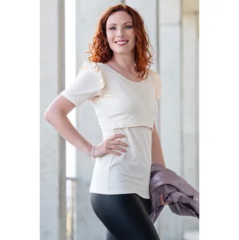 Těhotenská móda Krásná mamka Adaptivní tričko Paola creamy - volánky Velikost: S