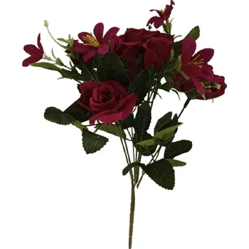 umělá květina Růže kytice vínová 30 cm H370 vínová