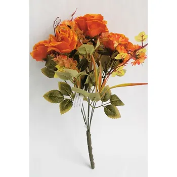 umělá květina Kytice podzimní růže oranžová 46 cm H394