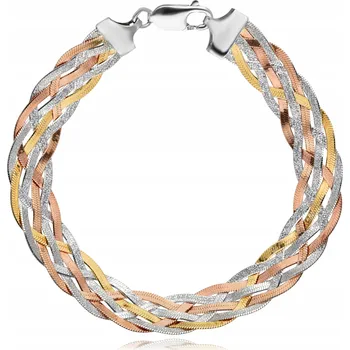 Náramek POSTŘÍBŘENÝ NÁRAMEK POZLÁCENÝ TŘÍBAREVNÝ PÁSEK COP 19,5 cm