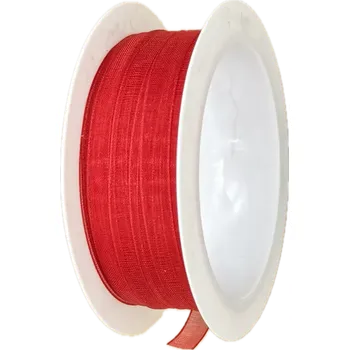 Stuha Stuha organzová Beauty Organdy – Classic Red červená 7mm x 5m (4,-Kč/m) (Červená organzová stuha, 7mm široká, průsvitná, oboustranná, okraje zpevněné tkaním)