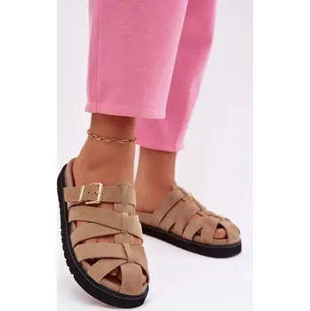 Dámské pantofle Boto Dámské pantofle s pásky a zlatým sponou Roselisse Barva: Béžová, Velikost: 41