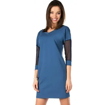 Dámské šaty Jednoduché pletené šaty s tylovými rukávy Betanisa Barva: Modrá, Velikost: L