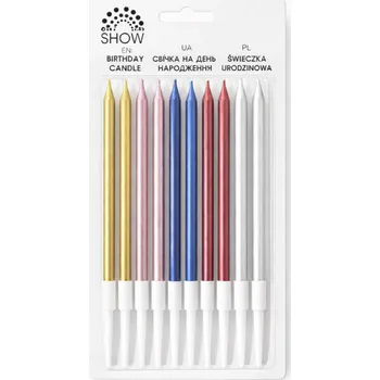 Dortová svíčka Narozeninové svíčky SHOW 10 ks zlaté, růžové, modré, červené, stříbrné