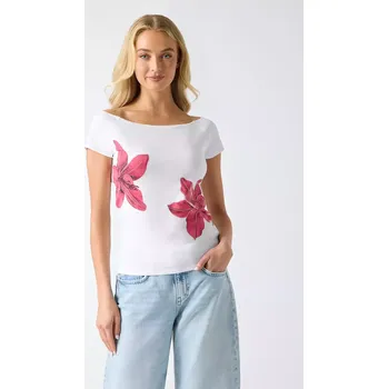 Dámské tričko GUESS dámské tričko Hibiscuis bílá XS