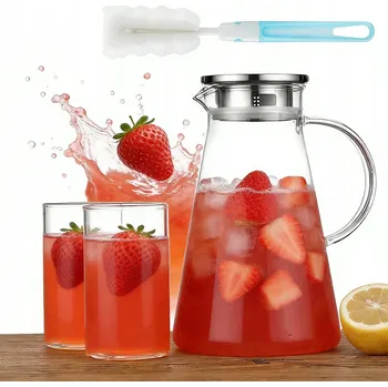 Skleněná karafa 2 l, džbán se zátkou na vodu a nápoje