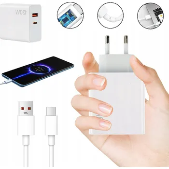 Univerzální nabíječka 120W Dual Port Type-C USB-A bílá s kabelem