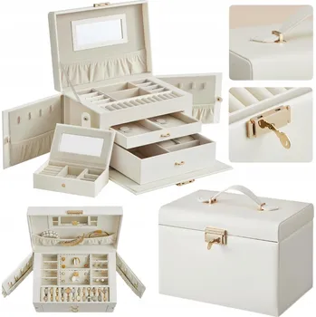 Šperkovnice Šperkovnice na bižuterii Songmics bílá kožená se zrcátkem 17x26x18 cm