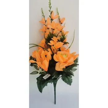 umělá květina Kytice lilie, růže, gerbera oranžová 57 cm H346 oranžová