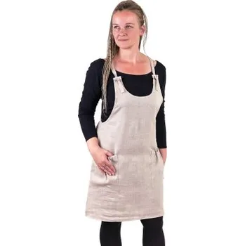 Dámské šaty Lněné šaty s laclem - přírodní Velikost M