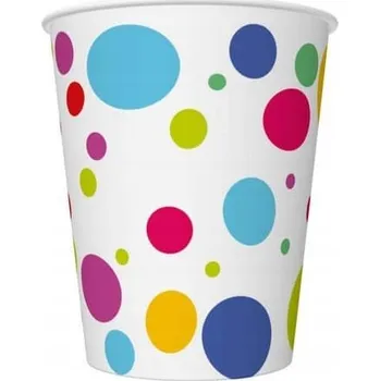 Party nádobí Papírové KELÍMKY barevné tečky 250 ml 8 ks