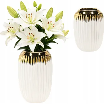 Váza Keramická váza bílo-zlatá 20 cm Glamour, mrazuvzdorná