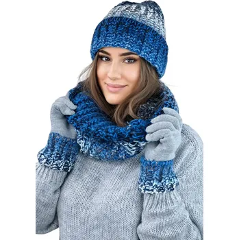 Čepice TYRKYSOVÁ zimní ČEPICE pro dámská proplétaná, STÍNOVANÉ barvy Kamea BLUES