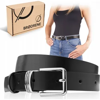Opasek Kožený Opasek Černý Brodrene se stříbrnou sponou ke kalhotám, jeansů, 115 cm