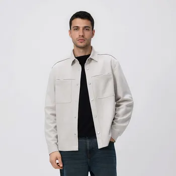 Reserved - Košilová bunda z imitace semiše - krémová - 527EF-01X - 527EF-01X-M