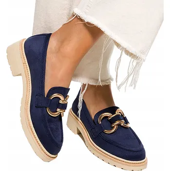 Dámské mokasíny POLOBOTKY Tmavě modré MOKASÍNY Dámské Na Platformě Zlatá Ozdoba Nazouvací vel. 40