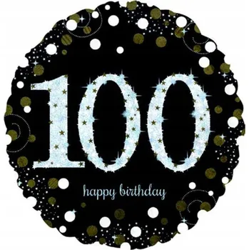 Balónek Fóliový balónek 43 cm Narozeniny černý číslo 100 Happy Birthday STÓWKA (Stovka)