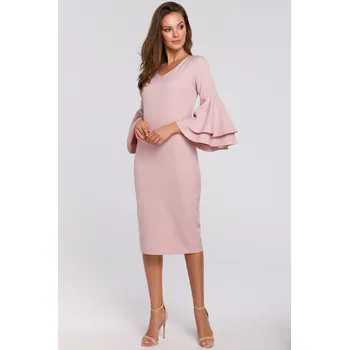 Dámské šaty EU S K002 Šaty s volánky na rukávech - brun