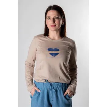 Dámské tričko FAVAB Dámské tričko pískové barvy s dlouhými rukávy MIYA I potisk Srdce Velikost výrobku: L