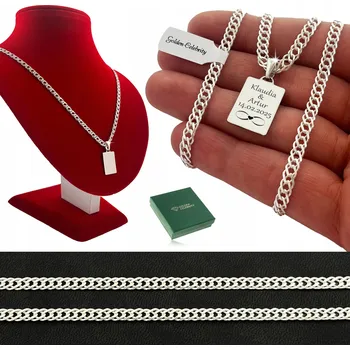 Řetízek PÁNSKÝ STŘÍBRNÝ ŘETÍZEK ROMBO + VOJENSKÁ ZNÁMKA S GRAVÍROVÁNÍM 925 60 CM DÁREK