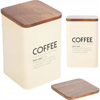 Dóza na potraviny Kovová dóza / plechovka na mletou kávu, zrnkovou kávu s dřevěným víkem