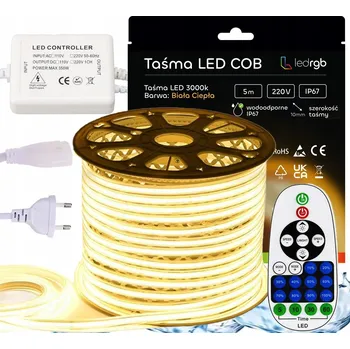LED páska SADA LED COB pásek 230V 15m 3000K TEPLÁ BÍLÁ NAPÁJECÍ ZDROJ STMÍVAČ DÁLKOVÝ OVLADAČ