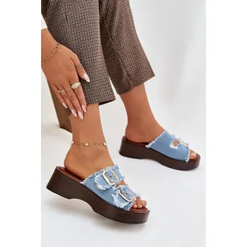 Dámské pantofle Boto Dámské pantofle na platformě se zlatými sponami Renelisse Barva: Modrá, Velikost: 41