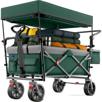 Zahradní vozík Ruční skládací vozík, se stříškou, nosnost 150 kg, zelená - A TRESKO